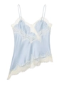 Hellblaues Satin-Camisole-Top mit weißem Spitzenbesatz und asymmetrischem Saum - S / Hellblau