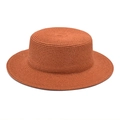 Flat top straw boater hat in rust orange woven material for summer sun protection - M (56-58cm) / Caramel color