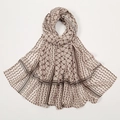 Artfully folded light brown chiffon shawl with geometric patterns on a white background - 180*70cm / YW313-Light Khaki