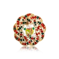 Festive gold Christmas wreath brooch with snowman and red green rhinestones - Snowman Wreath Style