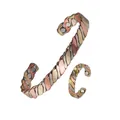 Adjustable magnetic health bracelet and ring set in tricolor twisted copper design - Bracelet and Ring Set