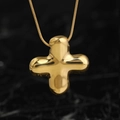 Golden stainless steel cross pendant necklace with a smooth bubble-style polished finish - Gold (X) (Large)