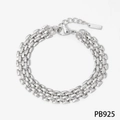 Silbernes Edelstahl-Hip-Hop-Armband mit mehrreihigen Gliedern und Karabinerverschluss - Silber Mehrreihiges Breites Armband (PB925)