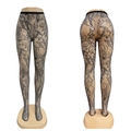 Collants résille noirs à motif floral dentelle avec large ceinture élastique haute - Taille Unique (45-80kg) / Filet de Vigne à Fleurs Gris