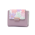 Detail of purple faux leather wallet featuring floral print and gold clasp closure - Purple (Flower)
