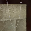 Detail of silver long chain necklace featuring five light blue clover charms on vintage glass - Clover Necklace / Silver Blue