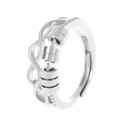 Anello spinner regolabile in argento con perline mobili e fascia incrociata a onde - Perline Rotanti Argento (Bianco K 5902)