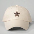 Beige cotton baseball cap featuring a stylish leopard print star on the front panel - One Size / Beige