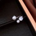 Bohemian silver open ring with double white pearls and a sparkling zircon stone - 20# Silver Double Pearl Zirconia Open Ring