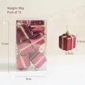Set of 12 red Christmas gift box ornaments with gold glitter ribbon for tree decoration - Wine Red Gift Box / 12pcs