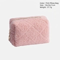 Pink teddy fleece cosmetic bag with quilted diamond pattern and star charm decoration - Pink Pillow Bag
