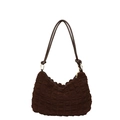Elegant dark brown pleated shoulder bag with textured fabric and knotted handle strap - Brown