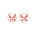 Elegant purple butterfly stud earrings with imitation pearls in gold-tone setting - Pink