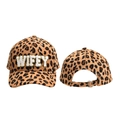 Detail of WIFEY letter patch on leopard print corduroy baseball cap with adjustable buckle - Adjustable / Brown Leopard