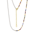 S925 silver necklace with white pearls and colorful glass beads on a white background - Pearl and Colorful Bead Splicing Necklace (PSN05-14K)
