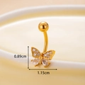 Golden butterfly belly button ring with zircon wings measuring 1.15cm by 0.89cm - Style 4-Butterfly / Gold