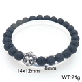 Lava stone bead bracelet featuring 8mm black volcanic rock and a silver lion head charm - Detailed Silver Lion Head (KB205899-Z)