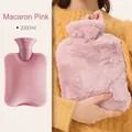 2000ml PVC hot water bottle in Macaron Pink with matching soft faux rabbit fur cover - 2000ml Dusty Pink + Faux Rabbit Fur Cover