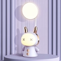 Cartoon rabbit LED desk lamp in white with rose gold ears on a purple background - Lucky Doll Style (Grey Purple)