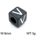 Black stainless steel 8mm cube bead featuring white letter V for DIY jewelry making - Letter V Black (KLJ1187-Z)