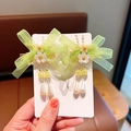 Pale green Chinese style bow hair clips with flowers and pearl tassel fringe - Green Butterfly Pair Clip (469-8#)