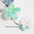 Floral hair claw clip with green blue marble texture and double-sided design - Two-tone Blue Flower