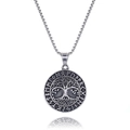 Vintage silver Tree of Life stainless steel pendant with Nordic runes on white background - Antique Silver Nordic Rune Style (A0315) / Pendant Only (No Chain)