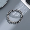 Polished silver stainless steel interlocking block chain bracelet on water shadow background - 1.0cm Width-Industrial Style