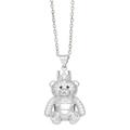 Detailed view of silver bear pendant with crown and pavé zircon stones on chain - Silver