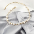 Collier en perles d'eau douce baroques irrégulières avec chaîne de rallonge dorée - Collier de perles d'eau douce fileté