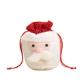 Cute Santa Claus themed plush Christmas drawstring gift bag with 3D beard and red ribbon - Shiny Fabric Santa