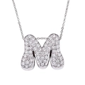 Micro-paved zircon silver letter M pendant necklace with sparkling polished finish - Letter M / Silver