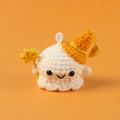 Handmade white crochet ghost keychain with yellow star wand and pointed hat detail - Yellow Hat Ghost Pendant