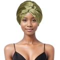 Olive green double-layer faux silk satin hair turban with stylish cross-twist detail - Olive Green