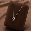 Collier en acier titane argenté avec doubles anneaux entrelacés cœur et cristaux - 8864-Argent
