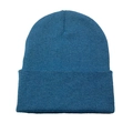 Classic blue knitted beanie hat with a rolled cuff design for men and women - Sea Blue
