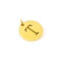 Polished gold stainless steel circular pendant with hollow letter T cutout design - Letter T (T-Pendant)
