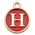 Red enamel round charm with golden letter H for DIY jewelry making and bracelets - 1 Piece (12x14mm) / Red-Letter H