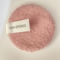 Reusable round pink velvet face sponge with clean sponge label for makeup removal - Cloud Velvet Light Purple