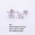 Pink butterfly tragus stud in 316L stainless steel with micro-pave zirconia stones - B03301b Silver Pink Zircon Butterfly 1#