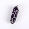 Detail of silver wire wrapped tree of life design on natural hexagonal amethyst pendant - Without Chain (Approx 10*50mm) / Amethyst