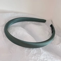 Deep green satin padded headband with minimalist design and handmade label tag - Green