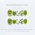Handmade 3D green zodiac snake press-on toenails with floral and plaid patterns - Snake / Extra Small (XS)
