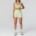 Conjunto de yoga amarillo de dos piezas con sujetador deportivo y pantalones cortos - Sujetador 7028 + Short 7028 - Verde Limón / S