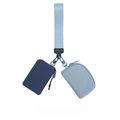 Detail of navy and steelblue nylon wristlet pouch with durable metal zipper and wide strap - Navy Blue/Steel Blue