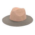 Dettaglio del cappello di paglia bicolore con corona rosa e tesa grigio scuro per estate - M (56-58cm) / Grigio chiaro + Rosa