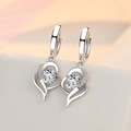 Elegant S925 sterling silver hollow heart earrings with round brilliant cubic zirconia - White Diamond Sparkling Heart-shaped Earrings Led-93