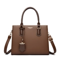 Sac à main en cuir marron pour femme avec texture grainée et finitions dorées - Marron