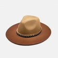 Two-tone wool fedora hat with a golden metal chain and leather band in camel and brown - M (56-58cm) / Two-tone Khaki