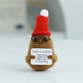 Handmade brown crochet positive potato doll with a red Santa hat and metal glasses - Santa Hat Potato Brown